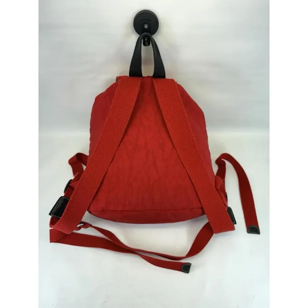 VINTAGE 90s Kipling Red Crinkle Nylon Backpack Rucksack Y2K Small Drawstring
